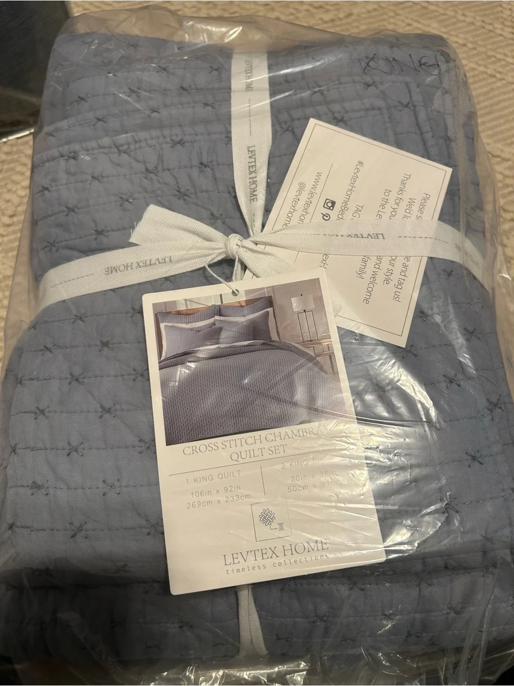 Levtex Home - Cross Stitch Chambray Quilt Set - King Quilt